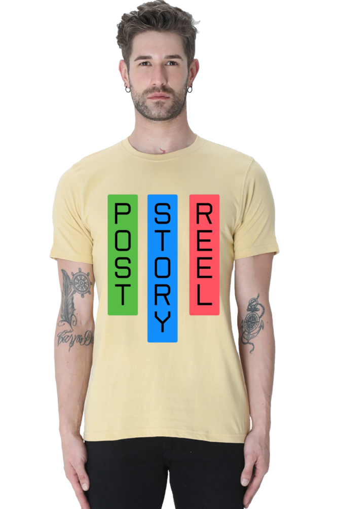 Post Reel Story Mens Round Neck Lighter Shade T-shirt