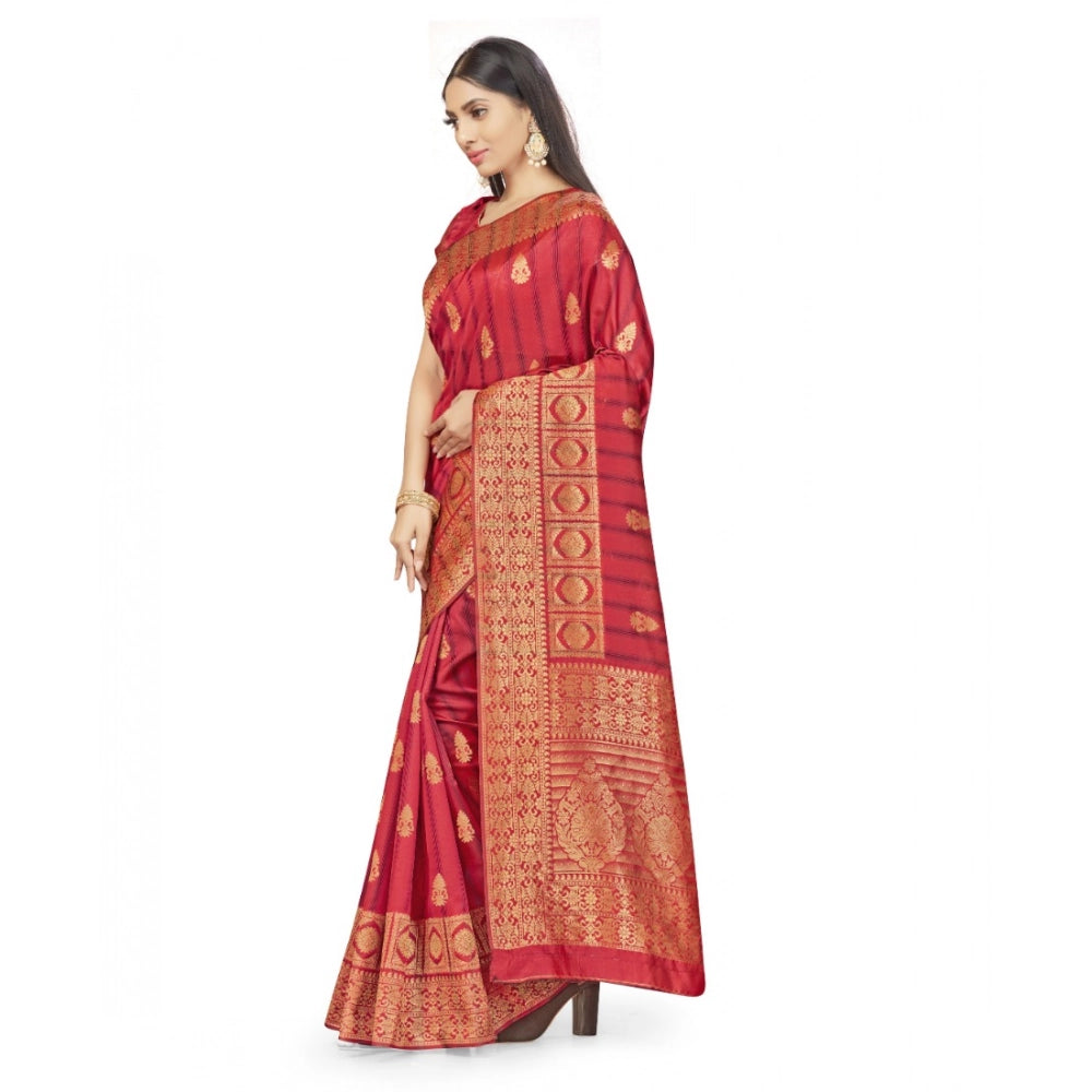 Snuggle Spot Women's Banarasi Silk Saree With Blouse (Peach, 5-6Mtrs)