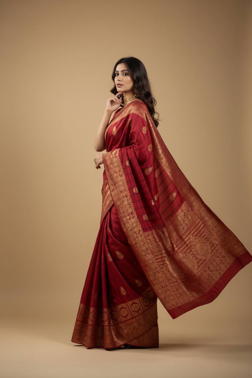 Snuggle Spot Women's Banarasi Silk Saree With Blouse (Peach, 5-6Mtrs)
