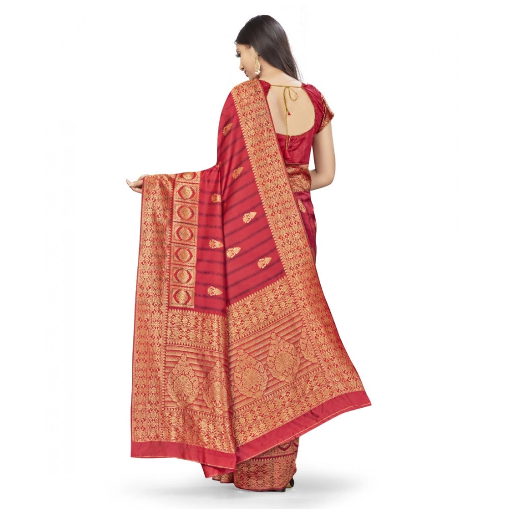 Snuggle Spot Women's Banarasi Silk Saree With Blouse (Peach, 5-6Mtrs)