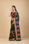 Snuggle Spot Women's Banarasi Silk Saree With Blouse (Black, 5-6Mtrs)