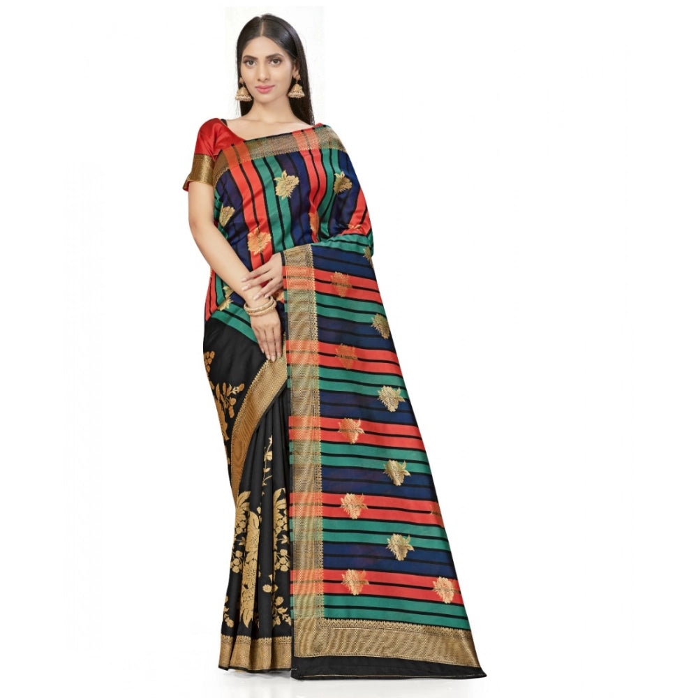 Snuggle Spot Women's Banarasi Silk Saree With Blouse (Black, 5-6Mtrs)