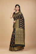 Snuggle Spot Women's Banarasi Silk Saree With Blouse (Black, 5-6Mtrs)
