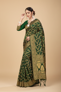Snuggle Spot Women's Banarasi Silk Saree With Blouse (Green, 5-6Mtrs)