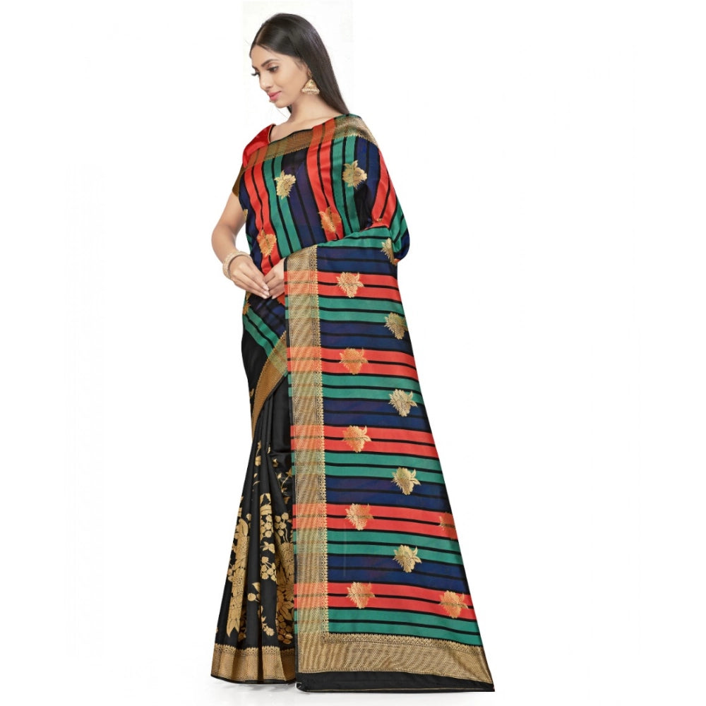 Snuggle Spot Women's Banarasi Silk Saree With Blouse (Black, 5-6Mtrs)