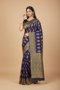 Snuggle Spot Women's Banarasi Silk Saree With Blouse (Navy Blue, 5-6Mtrs)