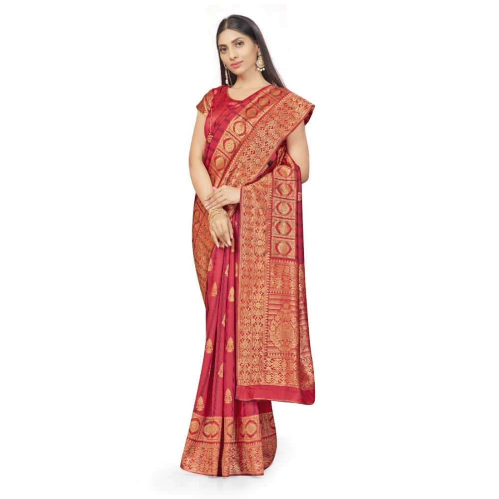 Snuggle Spot Women's Banarasi Silk Saree With Blouse (Peach, 5-6Mtrs)