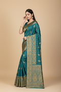 Snuggle Spot Women's Banarasi Silk Saree With Blouse (Peach, 5-6Mtrs)