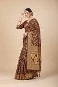 Snuggle Spot Women's Banarasi Silk Saree With Blouse (Coffee, 5-6Mtrs)