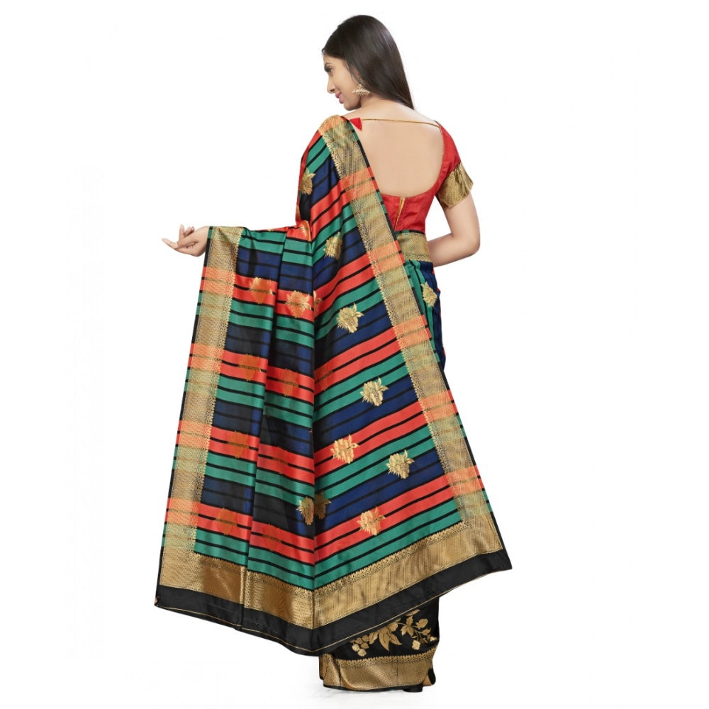 Snuggle Spot Women's Banarasi Silk Saree With Blouse (Black, 5-6Mtrs)