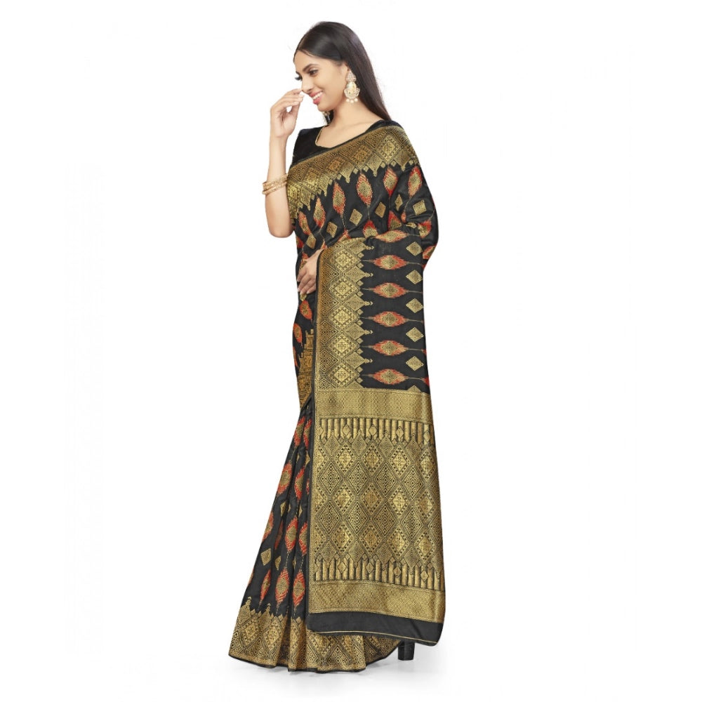 Snuggle Spot Women's Banarasi Silk Saree With Blouse (Black, 5-6Mtrs)