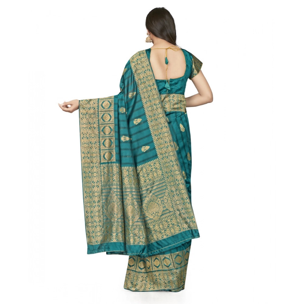 Snuggle Spot Women's Banarasi Silk Saree With Blouse (Peach, 5-6Mtrs)