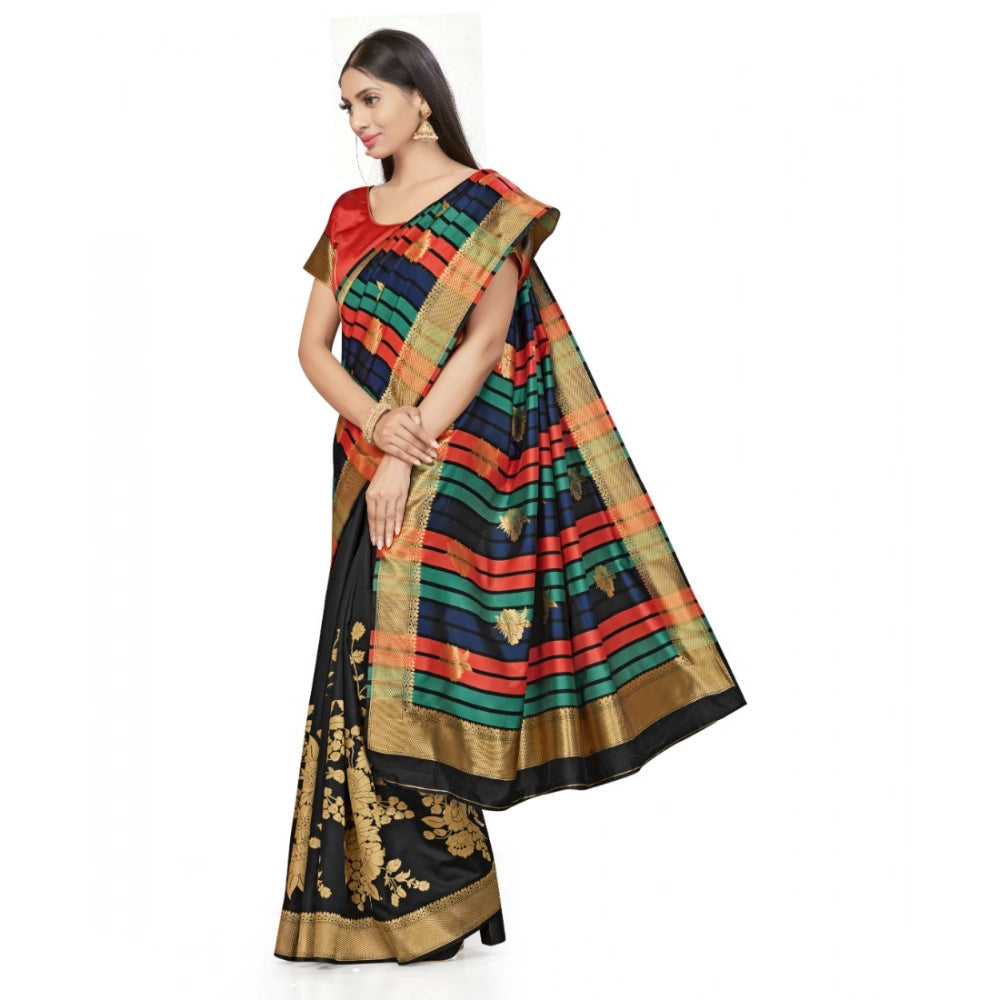 Snuggle Spot Women's Banarasi Silk Saree With Blouse (Black, 5-6Mtrs)