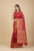 Snuggle Spot Women's Banarasi Silk Saree With Blouse (Peach, 5-6Mtrs)