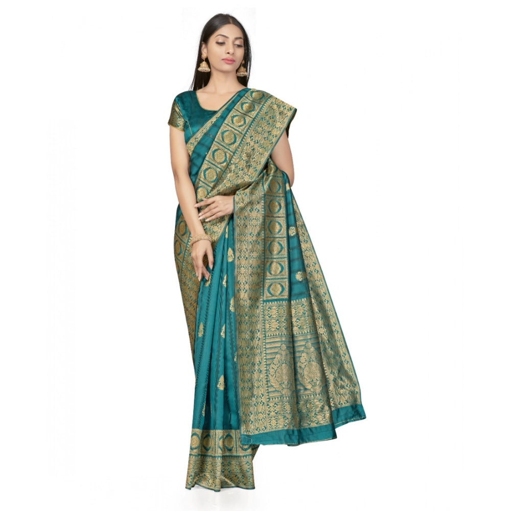 Snuggle Spot Women's Banarasi Silk Saree With Blouse (Peach, 5-6Mtrs)