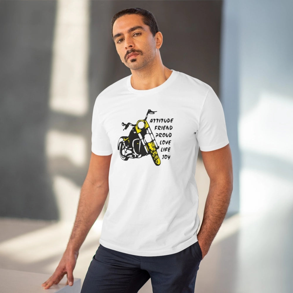 Snuggle Spot Men's PC Cotton Bike Ride Design Printed T Shirt (Color: White, Thread Count: 180GSM)