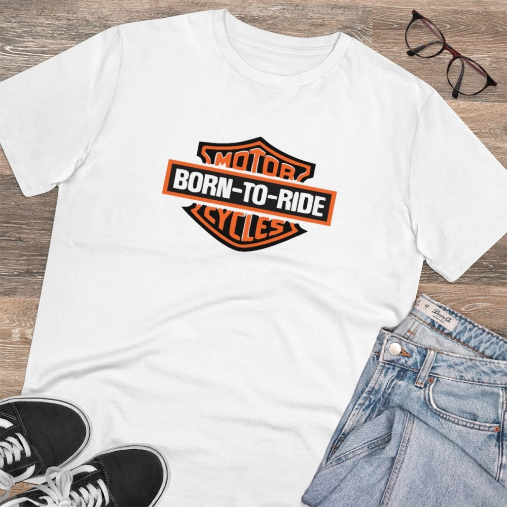 Snuggle Spot Men's PC Cotton Bike Ride Design Printed T Shirt (Color: White, Thread Count: 180GSM)