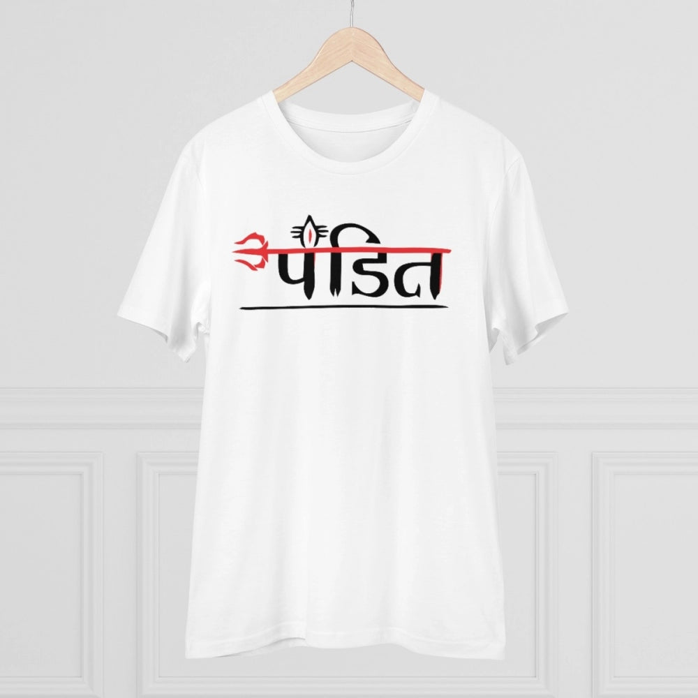 Snuggle Spot Men's PC Cotton Pandit Printed T Shirt (Color: White, Thread Count: 180GSM)