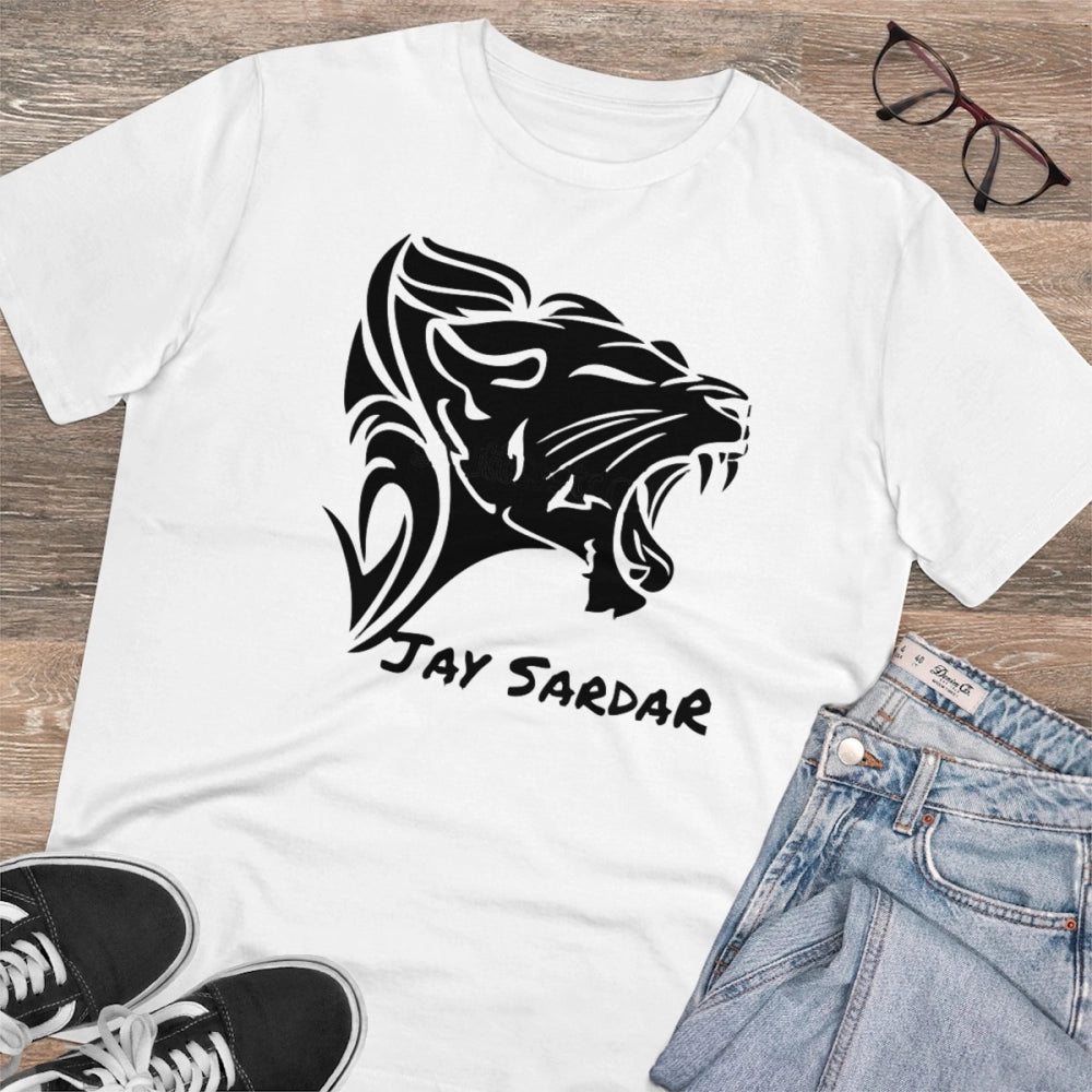 Snuggle Spot Men's PC Cotton Jay Sardar Printed T Shirt (Color: White, Thread Count: 180GSM)