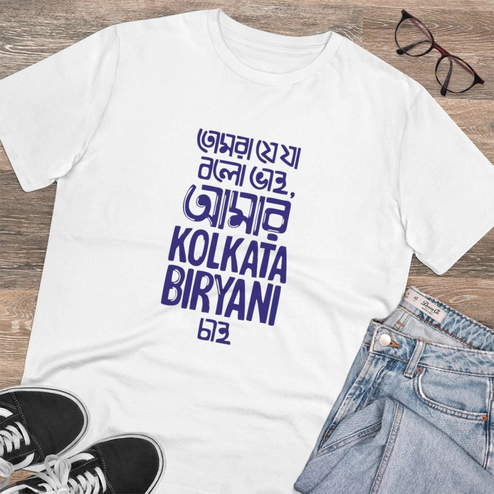 Snuggle Spot Men's PC Cotton Bengali Designs Printed T Shirt (Color: White, Thread Count: 180GSM)