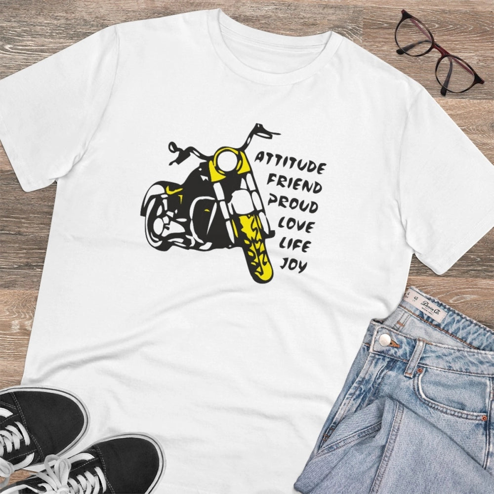 Snuggle Spot Men's PC Cotton Bike Ride Design Printed T Shirt (Color: White, Thread Count: 180GSM)