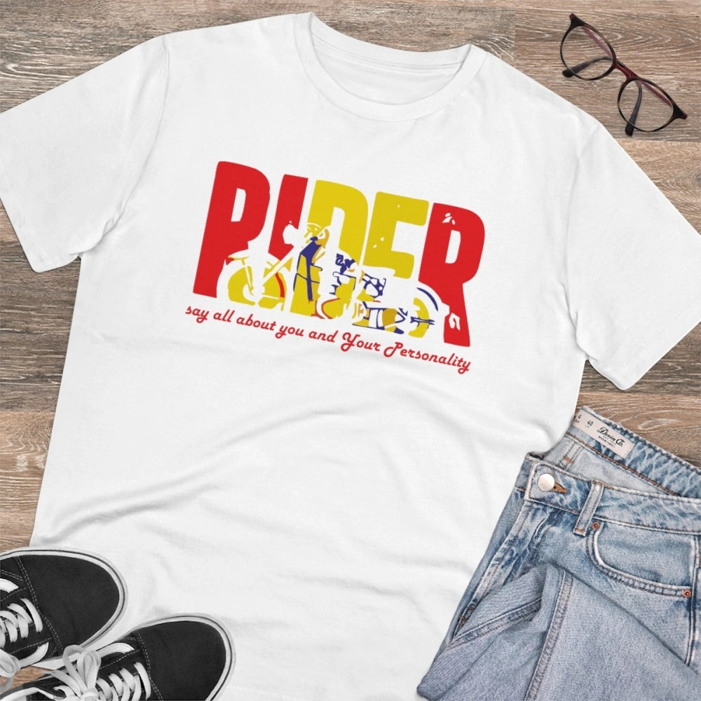 Snuggle Spot Men's PC Cotton Bike Ride Design Printed T Shirt (Color: White, Thread Count: 180GSM)