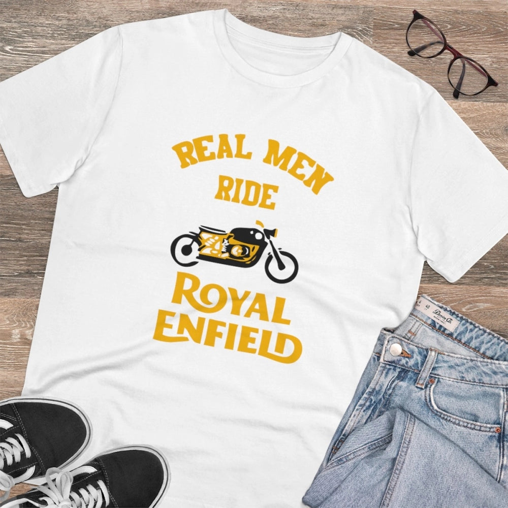 Snuggle Spot Men's PC Cotton Bike Ride Design Printed T Shirt (Color: White, Thread Count: 180GSM)