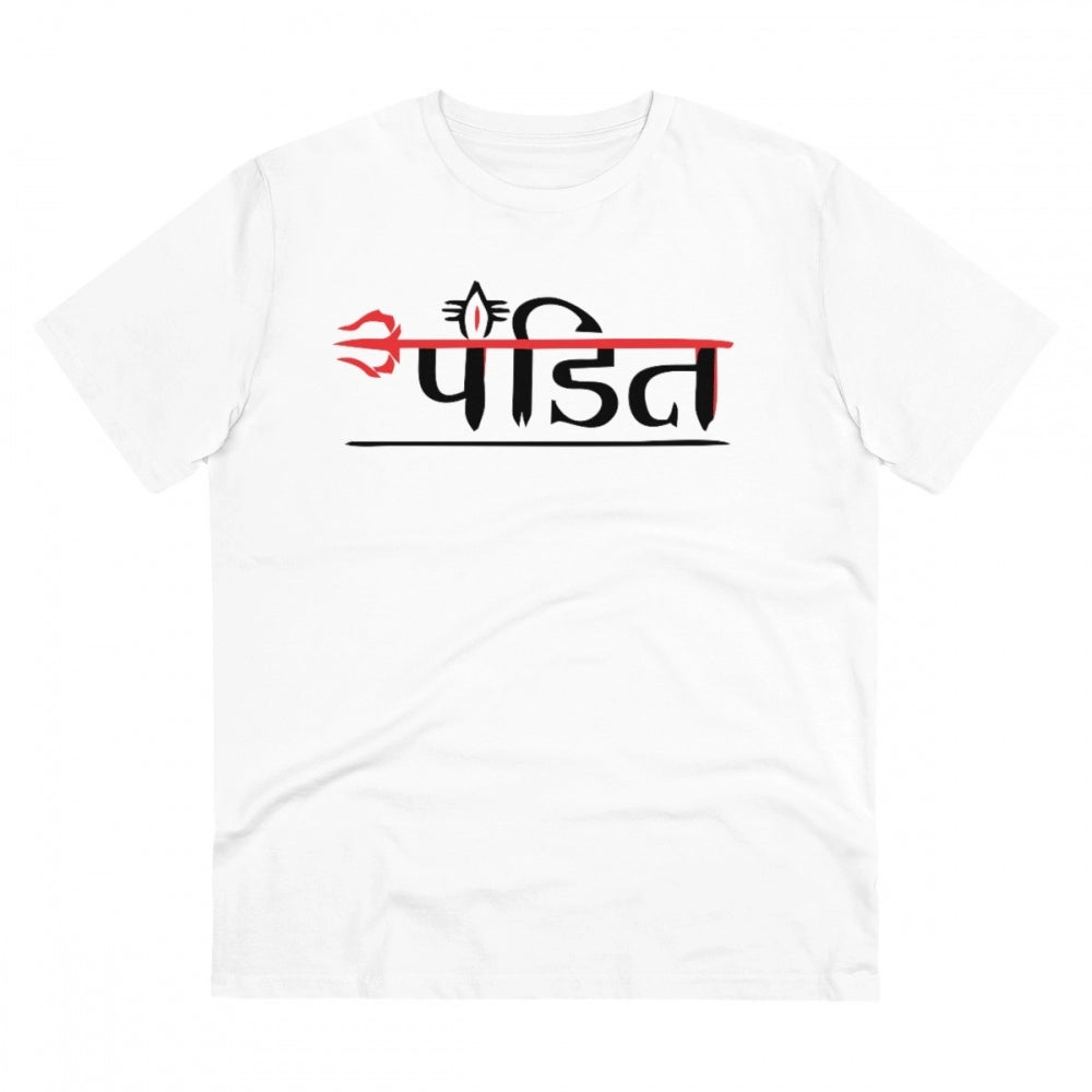 Snuggle Spot Men's PC Cotton Pandit Printed T Shirt (Color: White, Thread Count: 180GSM)