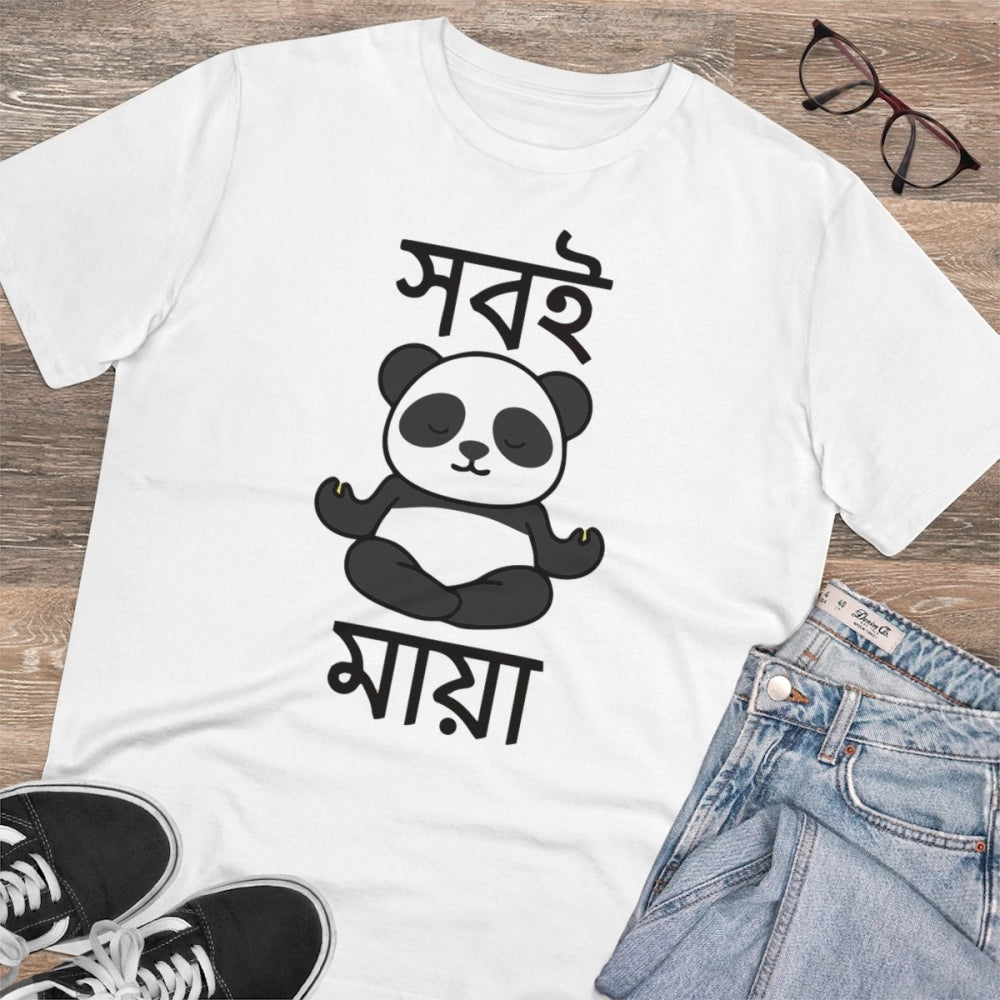 Snuggle Spot Men's PC Cotton Bengali Designs Printed T Shirt (Color: White, Thread Count: 180GSM)