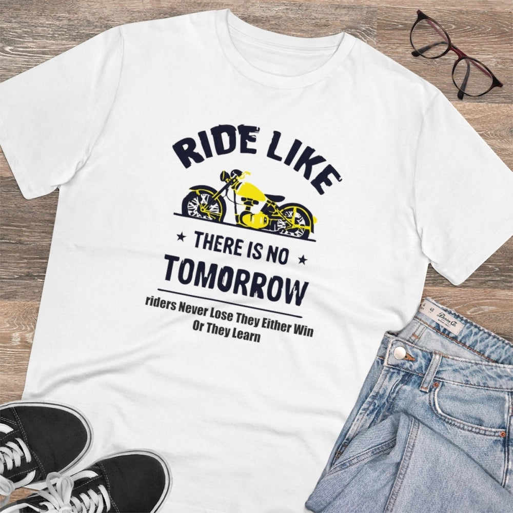 Snuggle Spot Men's PC Cotton Bike Ride Design Printed T Shirt (Color: White, Thread Count: 180GSM)