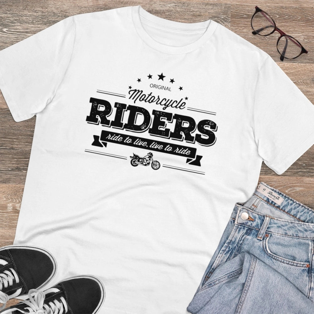 Snuggle Spot Men's PC Cotton Bike Ride Design Printed T Shirt (Color: White, Thread Count: 180GSM)