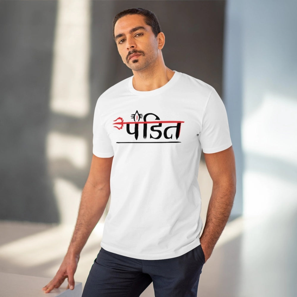 Snuggle Spot Men's PC Cotton Pandit Printed T Shirt (Color: White, Thread Count: 180GSM)