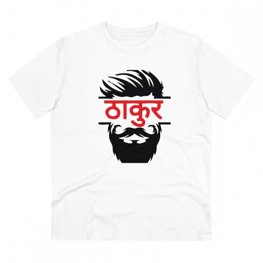 Snuggle Spot Men's PC Cotton Thakur Printed T Shirt (Color: White, Thread Count: 180GSM)