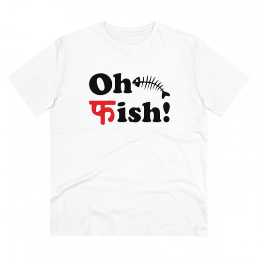 Snuggle Spot Men's PC Cotton Oh Fish Printed T Shirt (Color: White, Thread Count: 180GSM)
