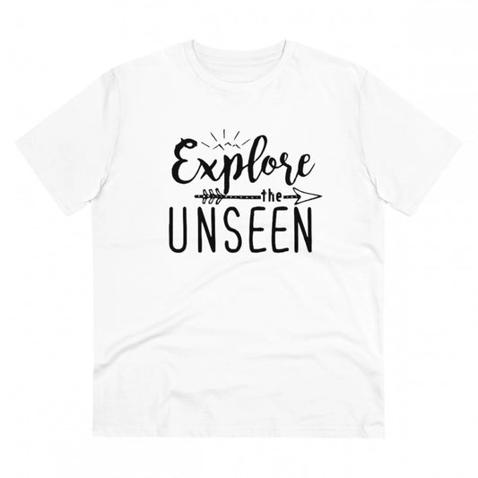 Snuggle Spot Men's PC Cotton Explore The Unseen Printed T Shirt (Color: White, Thread Count: 180GSM)