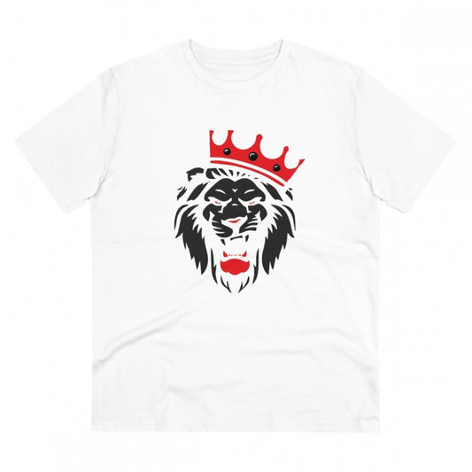 Snuggle Spot Men's PC Cotton Lion Logo Printed T Shirt (Color: White, Thread Count: 180GSM)