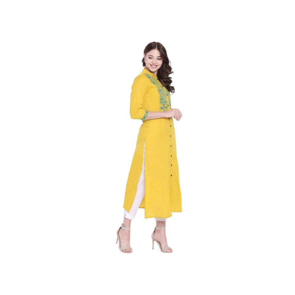 Snuggle Spot Women's Khadi Embroidered Kurti (Yellow, Khadi)