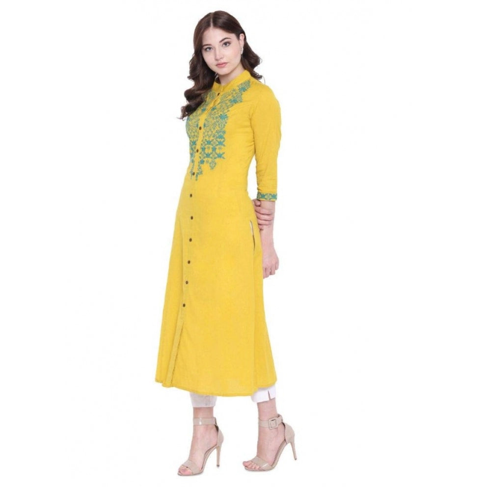 Snuggle Spot Women's Khadi Embroidered Kurti (Yellow, Khadi)
