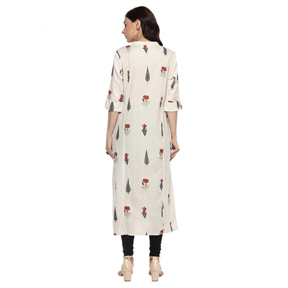 Snuggle Spot Women's Khadi Printed A Line Kurti (Off White, Khadi)