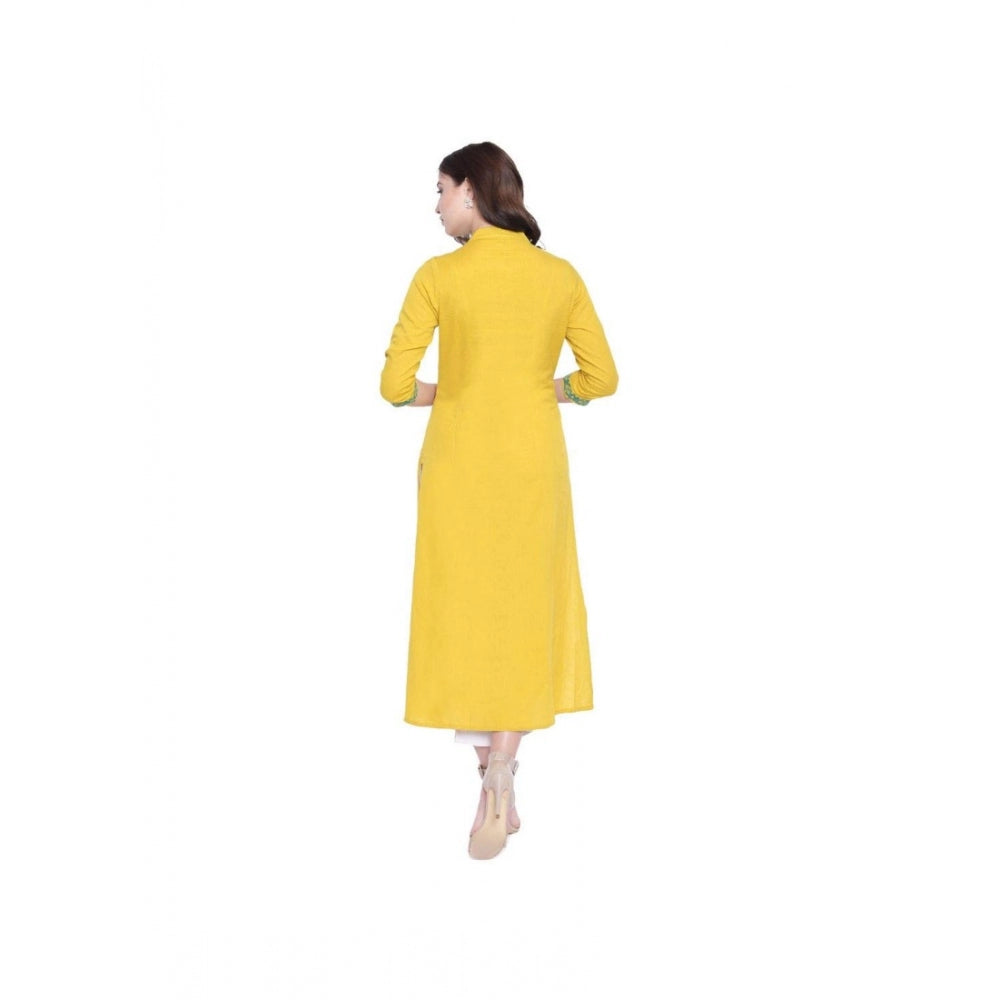 Snuggle Spot Women's Khadi Embroidered Kurti (Yellow, Khadi)