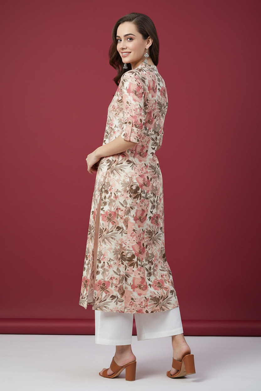 Snuggle Spot Women's Cotton Printed Floral Print Kurti (Multicolor, Cotton)