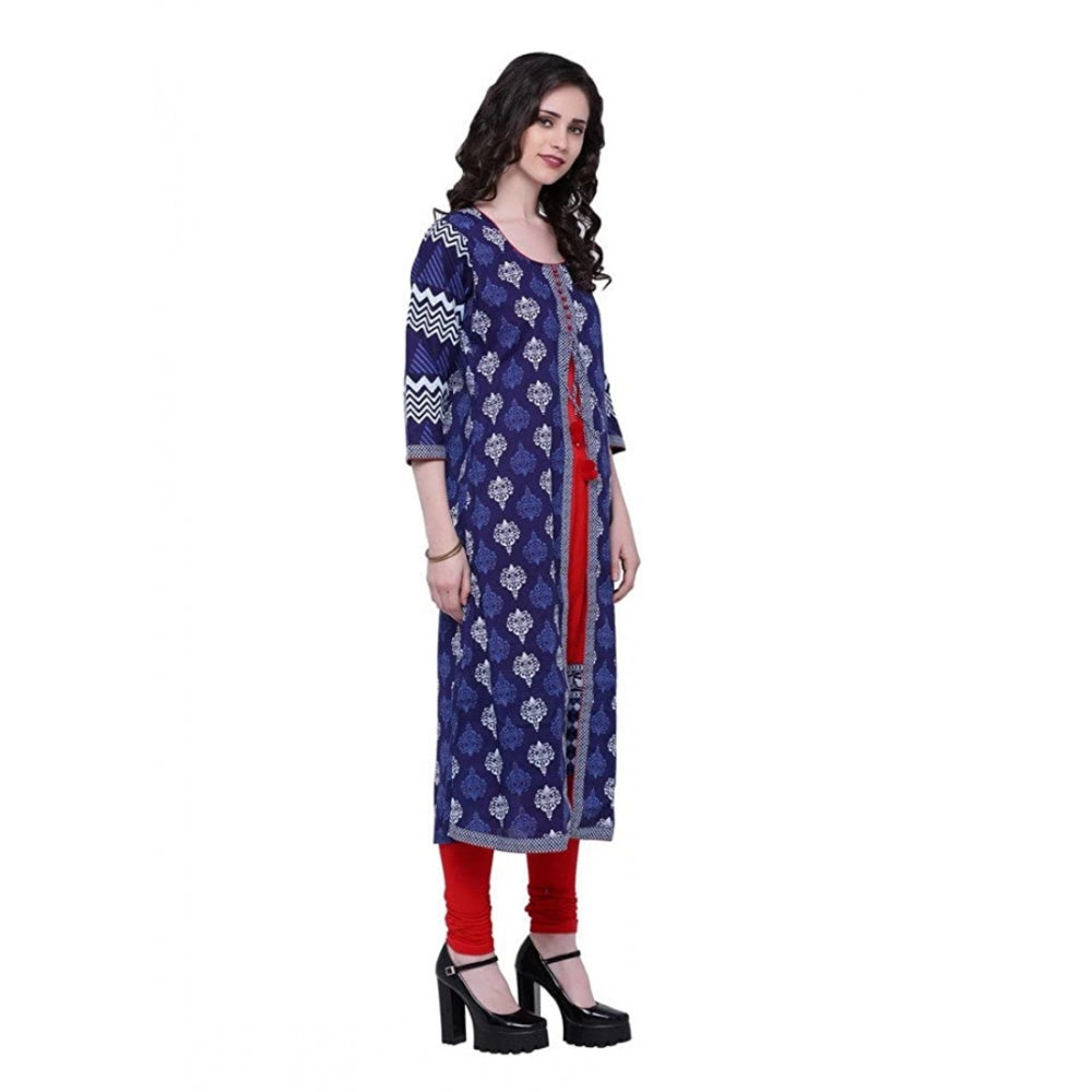 Snuggle Spot Women's Cotton Printed Long Kurti (Blue, Red, Cotton)