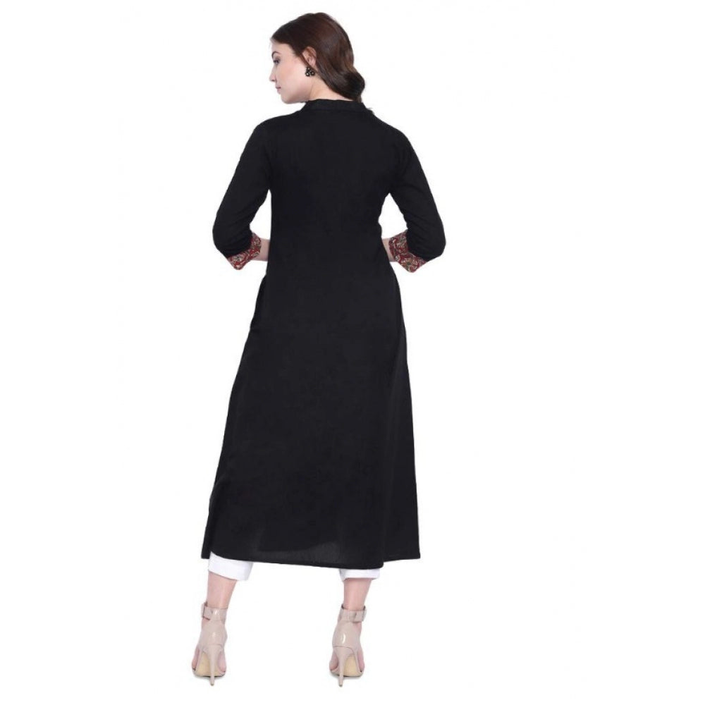 Snuggle Spot Women's Khadi Printed A Line Kurti  (Black, Khadi)