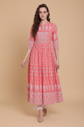 Snuggle Spot Women's Cotton Printed Regular Kurti (Peach, Cotton)