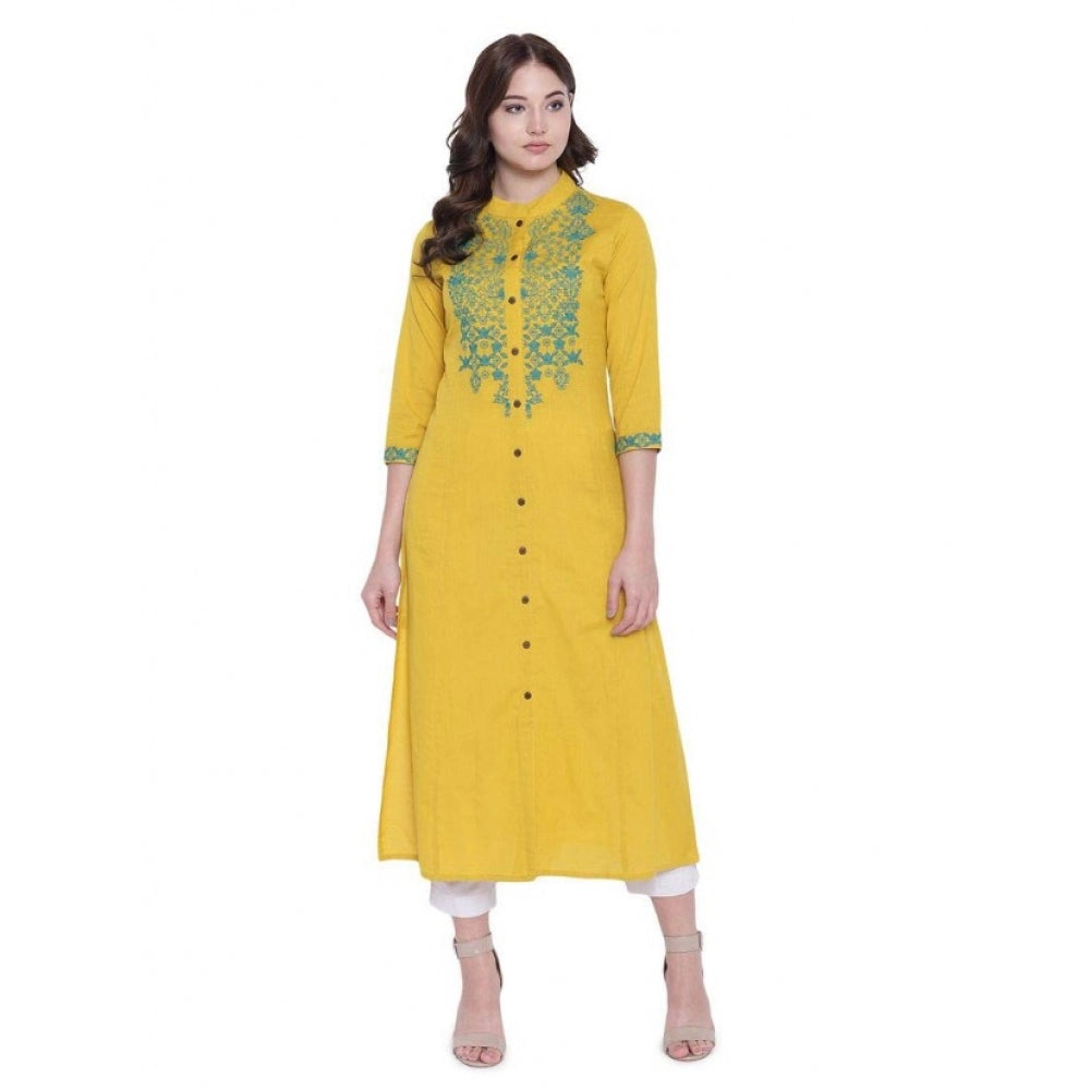 Snuggle Spot Women's Khadi Embroidered Kurti (Yellow, Khadi)