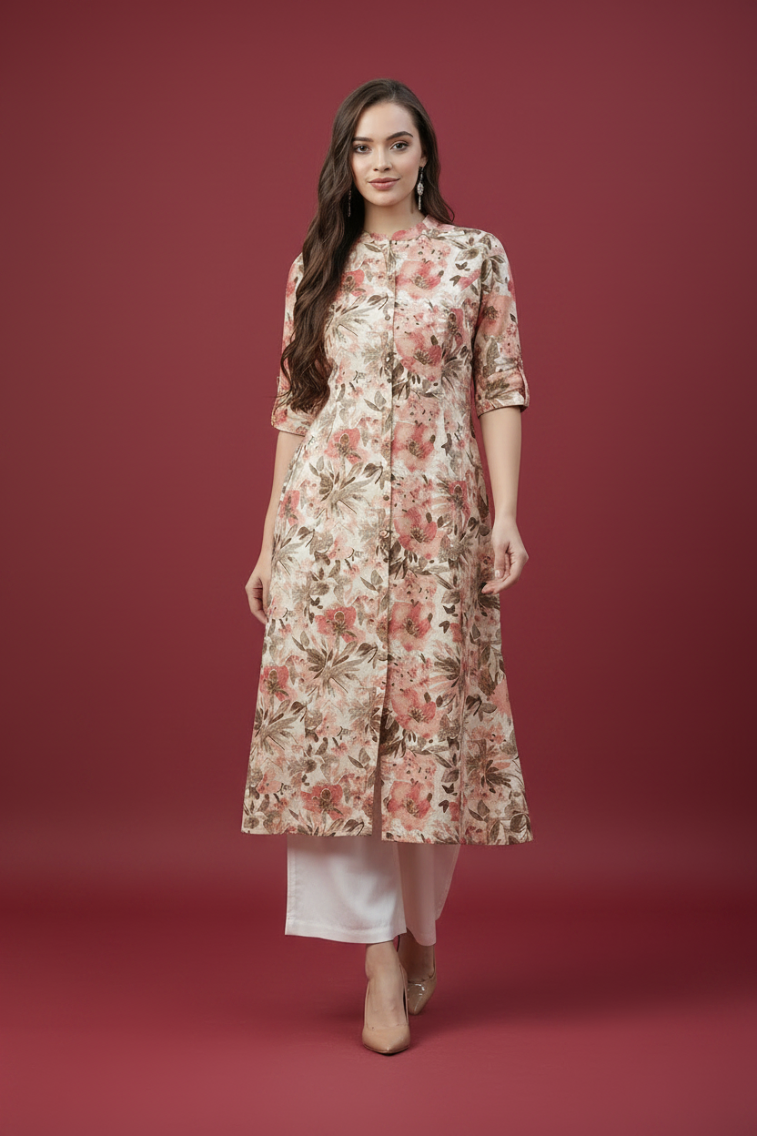 Snuggle Spot Women's Cotton Printed Floral Print Kurti (Multicolor, Cotton)