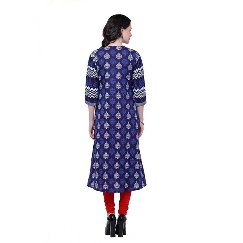 Snuggle Spot Women's Cotton Printed Long Kurti (Blue, Red, Cotton)