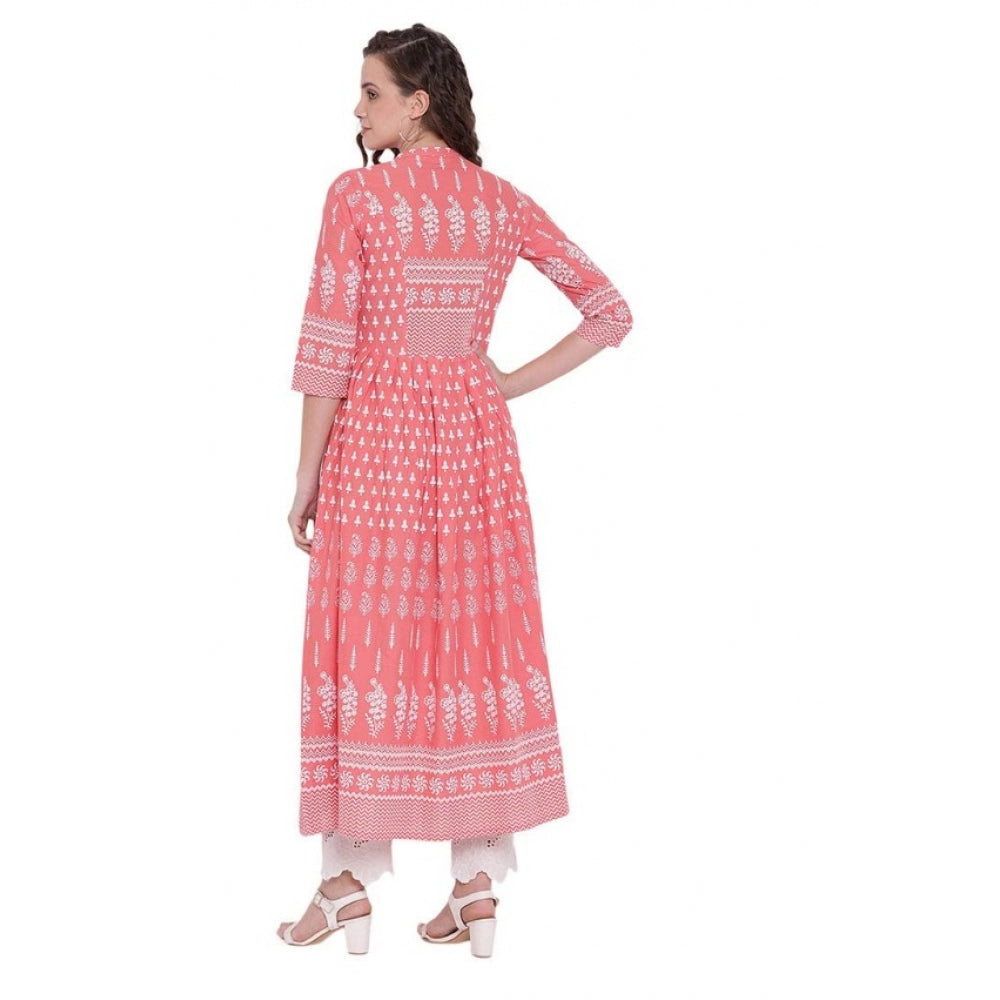 Snuggle Spot Women's Cotton Printed Regular Kurti (Peach, Cotton)