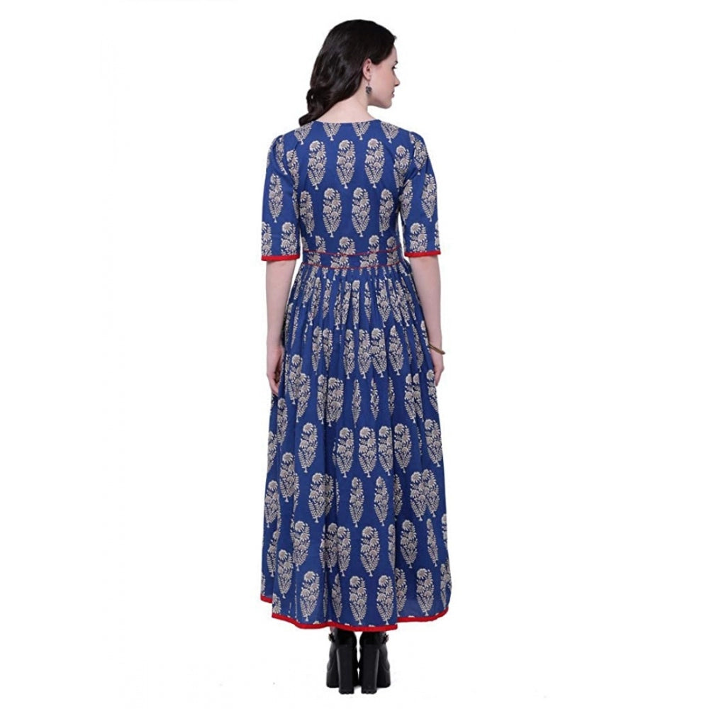 Snuggle Spot Women's Cotton Printed Anarkali Kurti (Blue, Cotton)