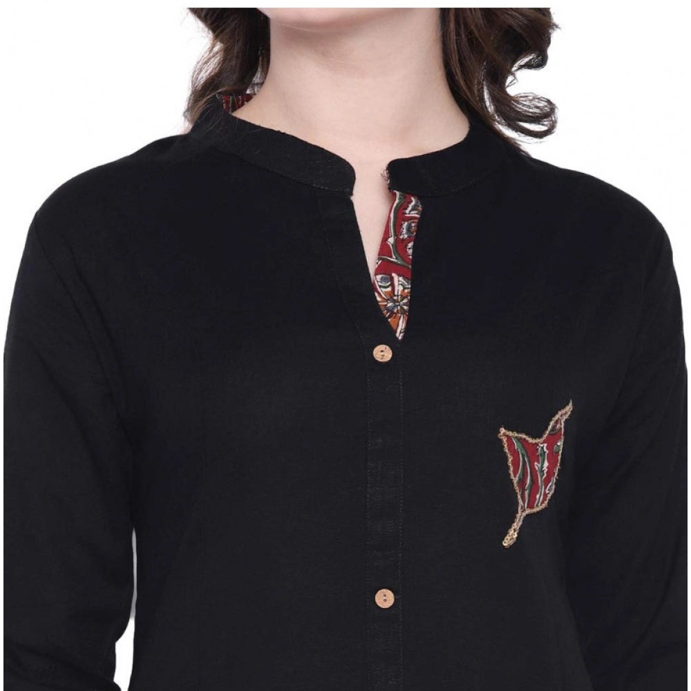 Snuggle Spot Women's Khadi Printed A Line Kurti  (Black, Khadi)